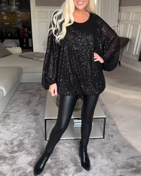 Emma | Stilvolles Damen Top mit Rundhals & Pailletten in Schwarz