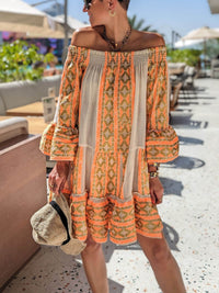 Joyce - Schulterfreies Boho-Minikleid in Orange