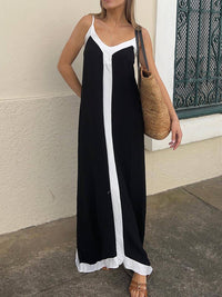 Mittellanges Kleid mit verstellbaren Trägern und Blockfarben-Design in Schwarz