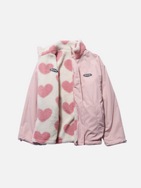 Verspielte Oversized Doppelseitige Herzmuster-Jacke in Rosa