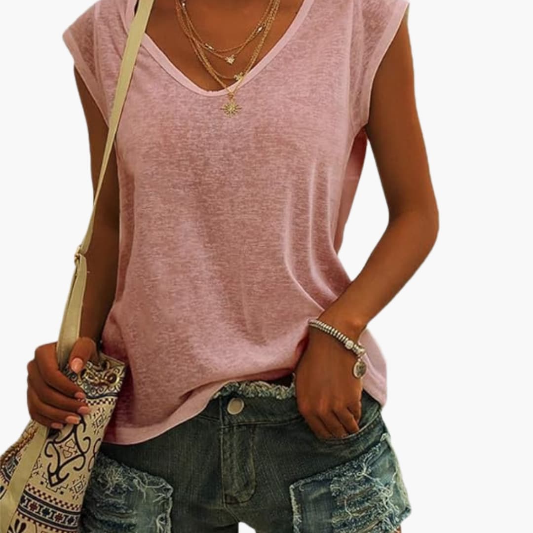 Damen V-Ausschnitt Top mit Cap-Ärmeln und Stretchmaterial