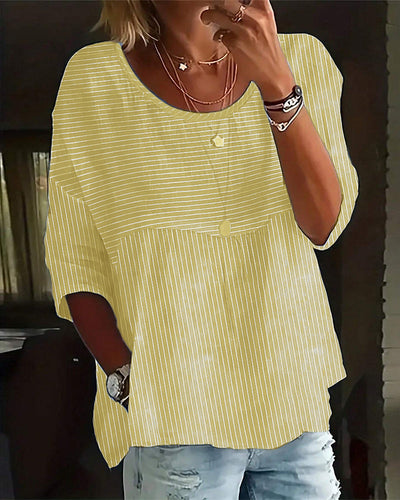 Abigail - Lässige, gestreifte Bluse mit lockerer Passform und Knopfleiste für Damen | Gestreifte Bluse mit Rundhalsausschnitt und halblangen Ärmeln