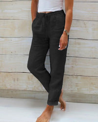 Lorinne - Leinenhose mit Stretchanteil in Schwarz