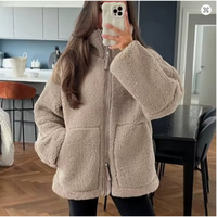 Teddy Damen Winterjacke Mit Reißverschluss | Kuschelige Übergangsjacke in Aprikose