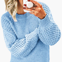 Damen pullover mit strukturierten Ärmeln und geripptem Saum in Himmelblau