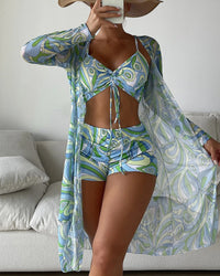 Lizette® | Dreiteiliger Bikini mit Print in Grün