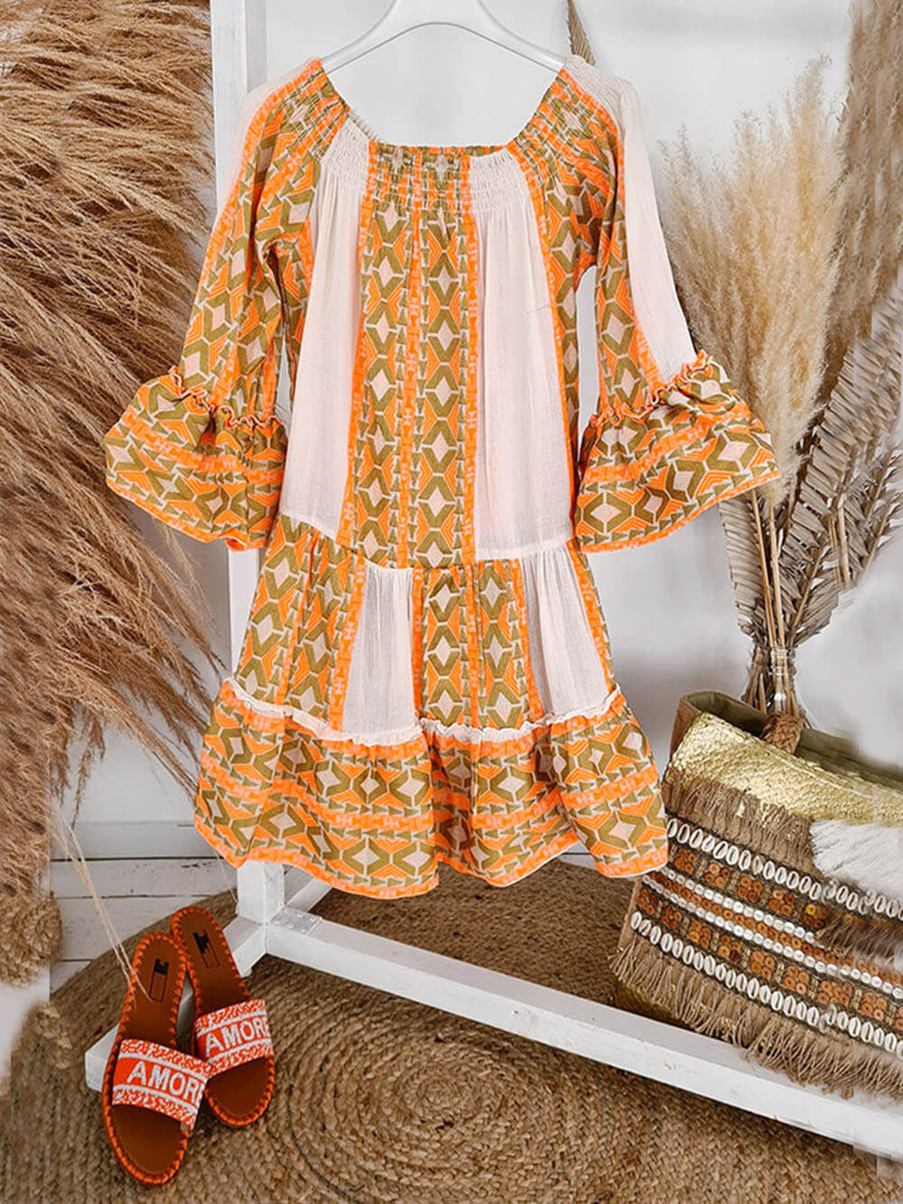 Joyce - Schulterfreies Boho-Minikleid