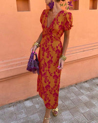 Angelina - Atemberaubendes Midikleid mit V-Ausschnitt in Orange