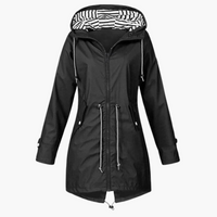 Damen Regenjacke mit Kapuze und Kordelzug an der Taille in Schwarz