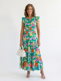 Lila | Floral V-Ausschnitt Schichten Midi Kleid in Grün