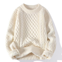 Damen Pullover | Klassischer Strick mit Zopfmuster in Weiß