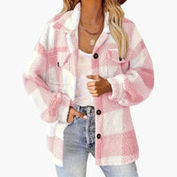 Damen jacke mit Karomuster und Knopfverschluss in Rosa