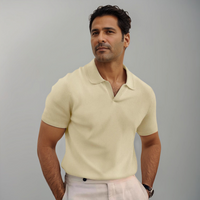Herren Texturierte Offener Kragen Poloshirt in Creme
