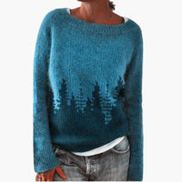 Damen pullover mit Rundhalsausschnitt und Baum-Muster in Blau
