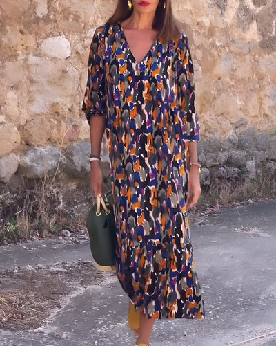 Damen-Sommerkleid mit V-Ausschnitt und Abstraktem Muster