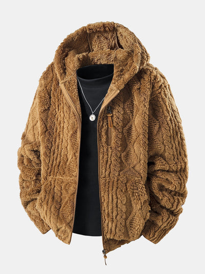 Alonzo – Geometrischer Jacquard Teddy Kapuzenpullover