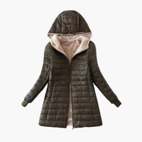 Damen Winter jacke mit Kapuze und Reißverschluss in Armeegrün