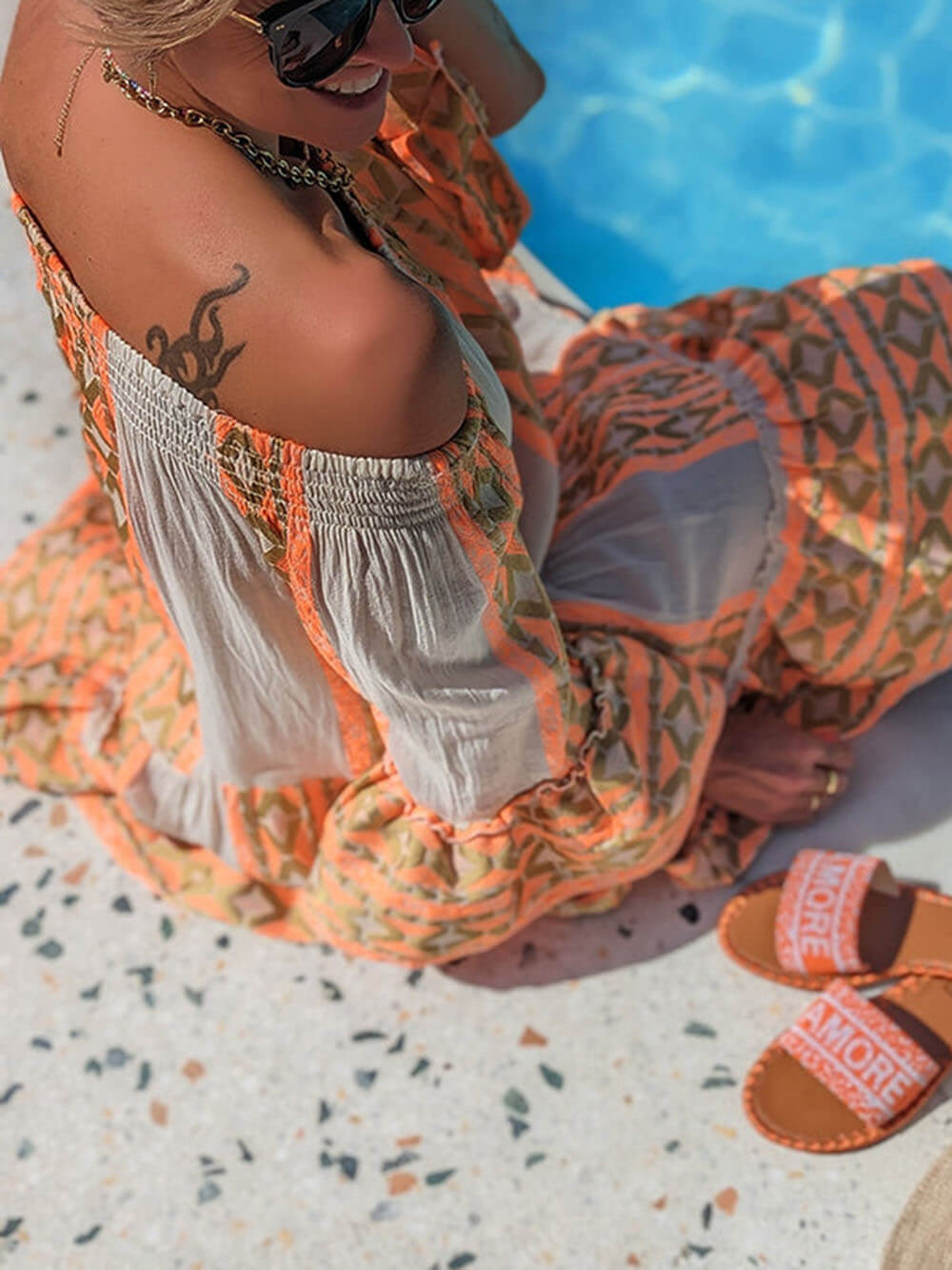 Joyce - Schulterfreies Boho-Minikleid