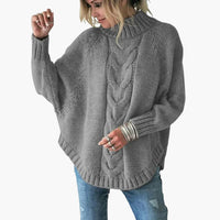Damen pullover mit Rollkragen und Zopfmuster in Grau