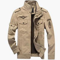 Herren Militärjacke mit Reißverschluss und Pattentaschen in Beige