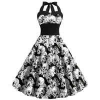 Halloween Kostüm Kleid mit Totenkopf Druck | Midi in Schwarz