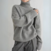 Damen Pullover | Klassischer Strick mit Rollkragen in Grau