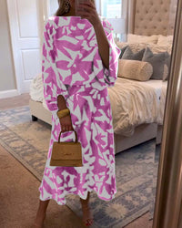 Mila | Laternenärmel Gemustert Zweiteiliges Set in Rosa
