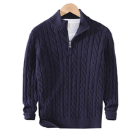 Pullover Herren Mit Reißverschluss | Strickjacke Mit Kabelmuster in Dunkelblau