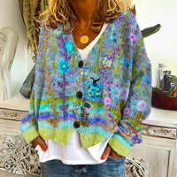 Melanie | Damen Gestrickter Strickjacken-Pullover in Grün
