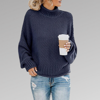 Damen Pullover | Strick klassisch mit Stehkragen in Blau