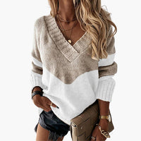 Damen pullover mit V-Ausschnitt und Animal-Print-Muster in Khaki