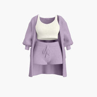 Loungewear Set - Damen Strick Outfit 3-teilig mit Cardigan in Lila