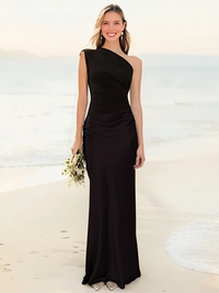 Aleida – Ein-Schulter-Maxikleid Aus Satin in Schwarz
