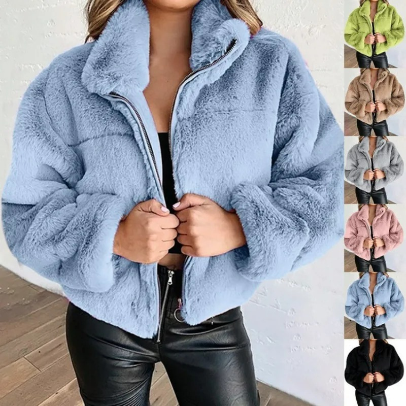 Elegante Teddyjacke mit Reißverschluss und Kragen für Damen