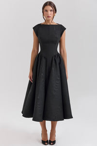 Damen Kurzarm Midi Hochzeitsgast Kleid in Schwarz