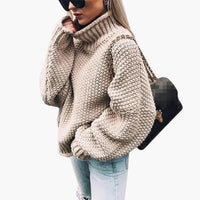 Damen pullover mit Rollkragen und strukturierter Strickoberfläche in Khaki