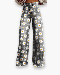 Damen Elegante Stoffhose | Vielseitig und Bequem in Weiße Blume