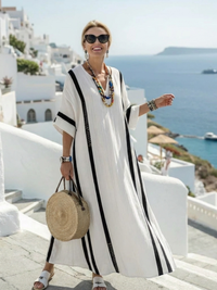 Lola | Maxikleid mit Color-Block-Streifen in Weiß