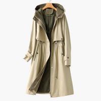 Damen Trenchcoat mit Kapuze und Reißverschluss in Beige