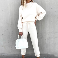 Damen Zweiteiler Set | Freizeitanzug mit Pullover und Hose in Weiß