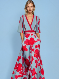 Elegantes Kleid mit modischen Ärmeln für besondere Anlässe in Blau - Rot