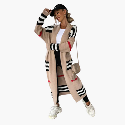Damen Langer Strickjacke mit Streifen