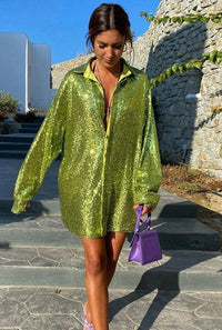 Paola – Funkelnde Oversize-Glitzerbluse für Damen in Hellgrün