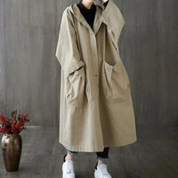 Trenchcoat Damen | Oversize Mit Taschen Und Kapuze in Khaki