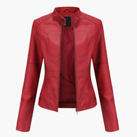 Damen Bikerjacke mit Stehkragen und Reißverschlusstaschen in Rot