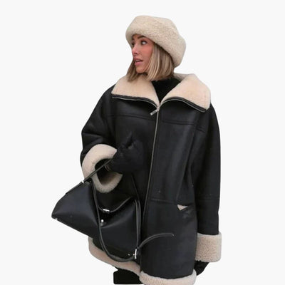 Damen Winterjacke mit breitem Kragen und Reißverschluss
