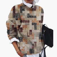 Damen pullover mit Rundhalsausschnitt und geometrischem Muster in Khaki