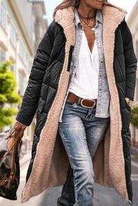 Sophie | Damen Gepolsterte Kapuze Herbstjacke in Schwarz