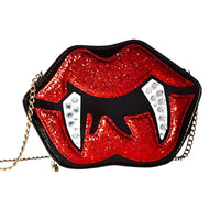 Alina Gothic Halloween Schultertasche – Lips & Zähne Design mit verstellbarem Träger in Schwarz
