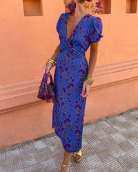 Angelina - Atemberaubendes Midikleid mit V-Ausschnitt in Blau